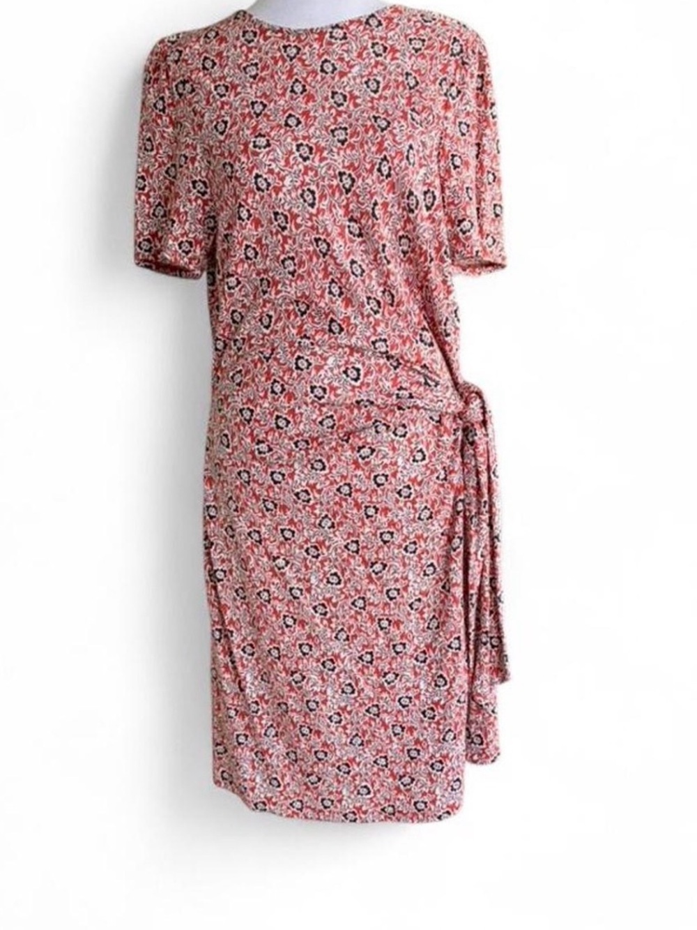 Boden Rust Orange Black Floral Tie Detail Knee Length Dress
